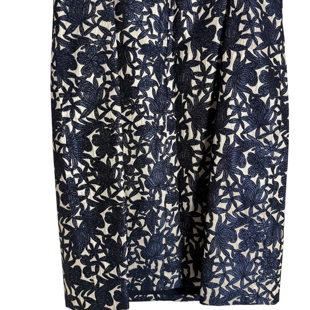 Kay Unger Navy Floral Jacquard Sleeveless Sheath Cocktail Dress Size 16 - Picture 7 of 9